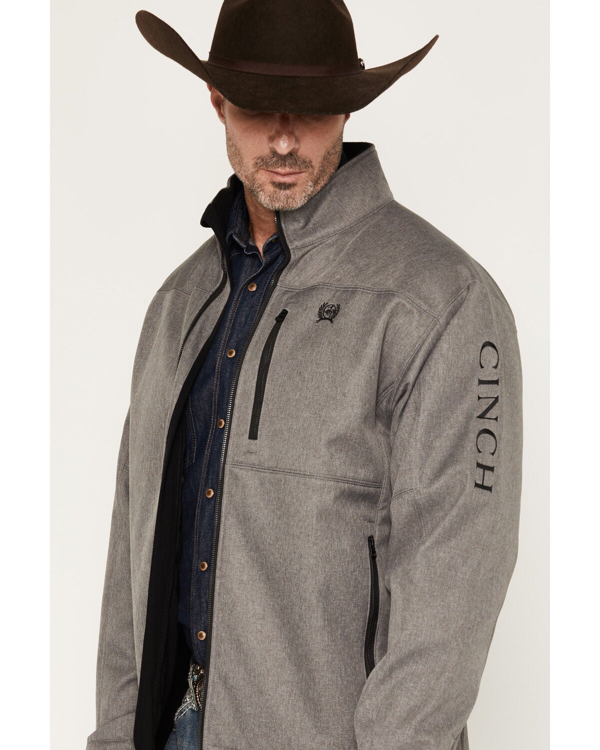 Image #2 - Cinch Men's Bonded Solid Concealed Carry Softshell Jacket, Grey, hi-res