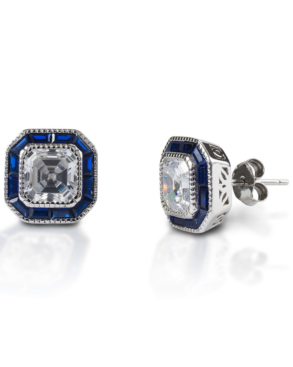 Kelly Herd Women's Asscher Cut Blue Spinel Earrings, Silver, hi-res