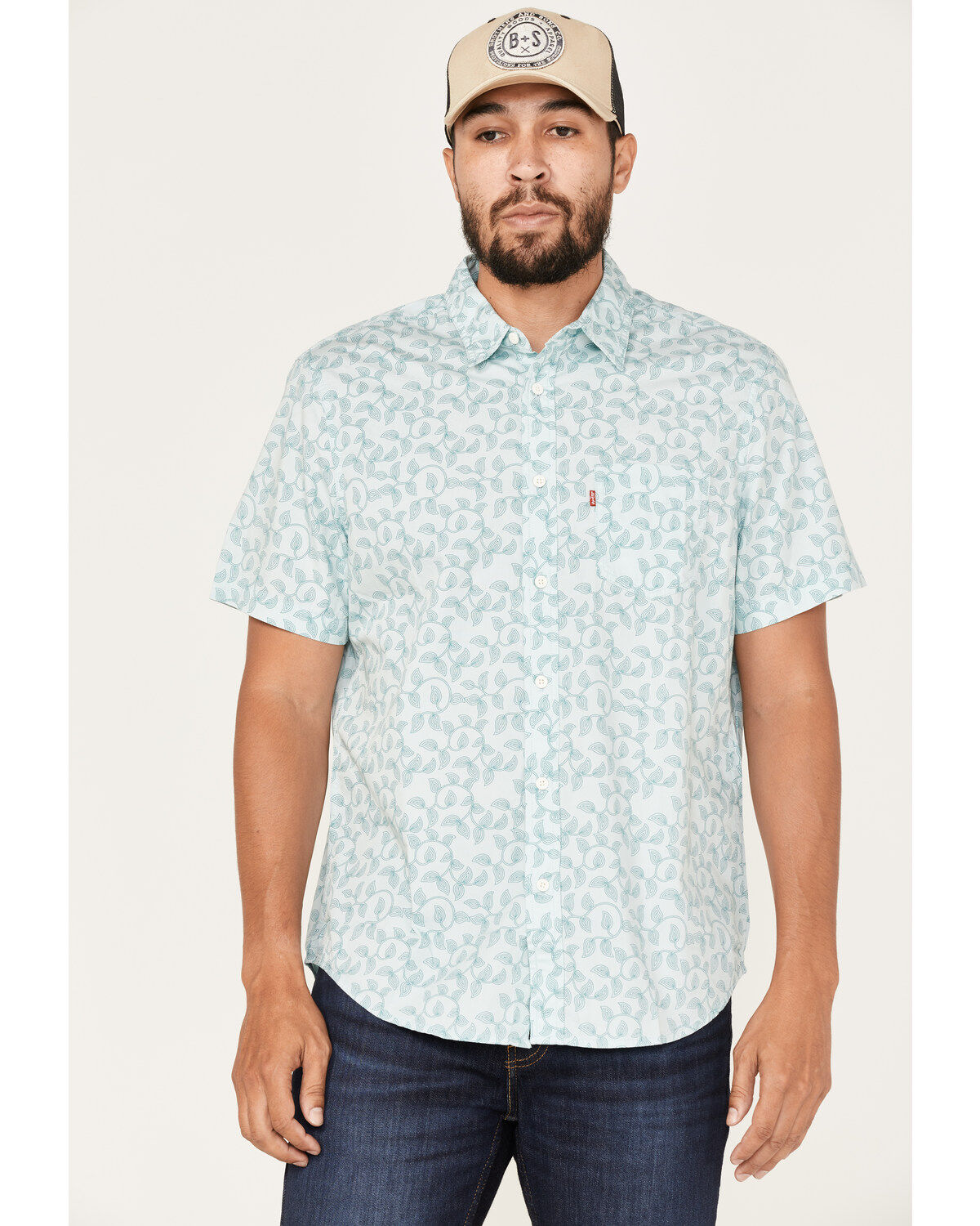 Image #1 - Levi's Men's Classic Swirly Floral Print Short Sleeve Button Down Shirt, Blue, hi-res