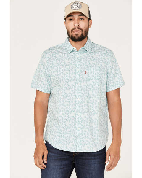 Levi's Men's Classic Swirly Floral Print Short Sleeve Button Down Shirt , Blue, hi-res