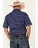 Rough Stock By Panhandle Men's Indigo Southwestern Stripe Short Sleeve Snap Western Shirt , Indigo, hi-res
