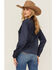 Image #4 - Shyanne Women's Fringe Long Sleeve Snap Western Shirt, Navy, hi-res