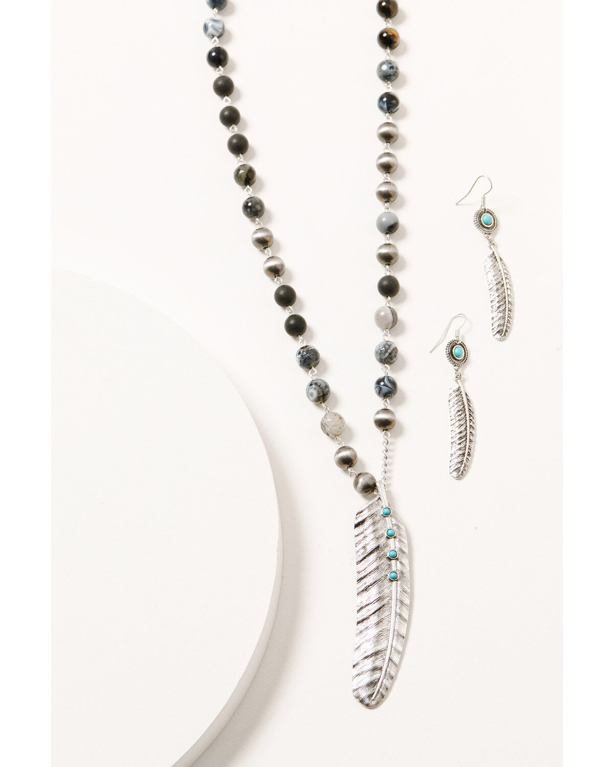 Image #1 - Shyanne Women's Silver & Turquoise Beaded Leaf Concho Jewelry Set, Silver, hi-res
