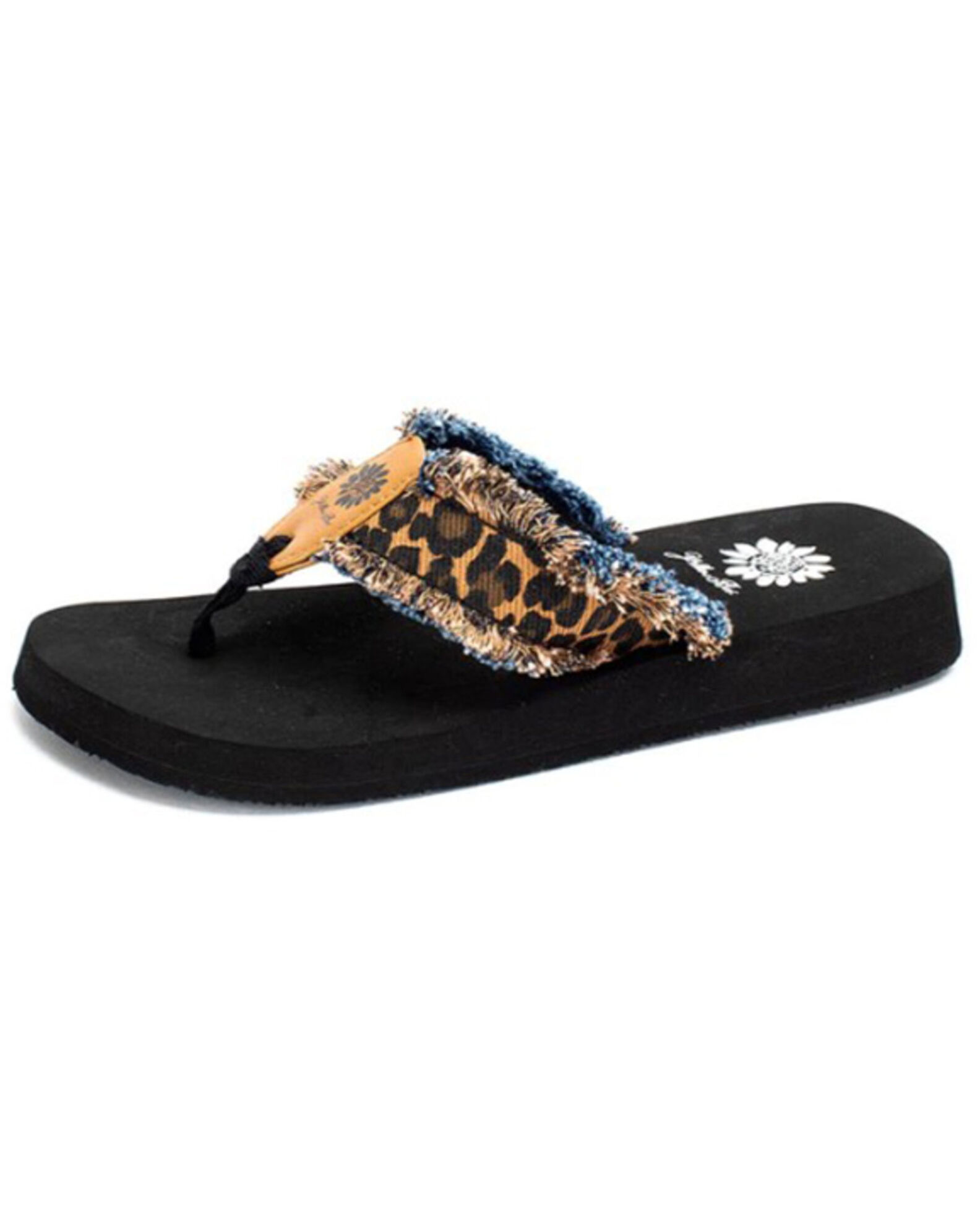 Yellow box top leopard flip flops