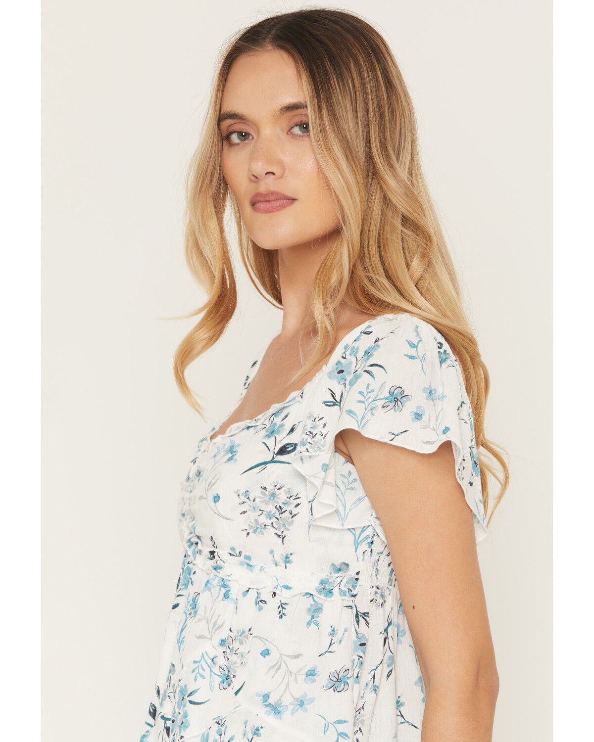 Image #2 - Wild Moss Women's Floral Print Short Sleeve Shirt, Ivory, hi-res