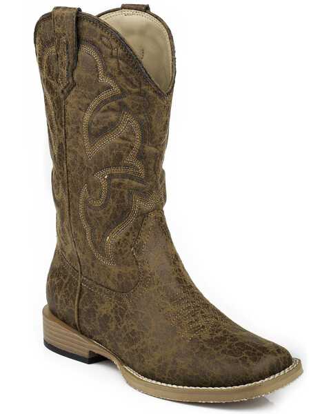 Image #1 - Roper Boys' Distressed Faux Leather Western Boots - Square Toe, , hi-res