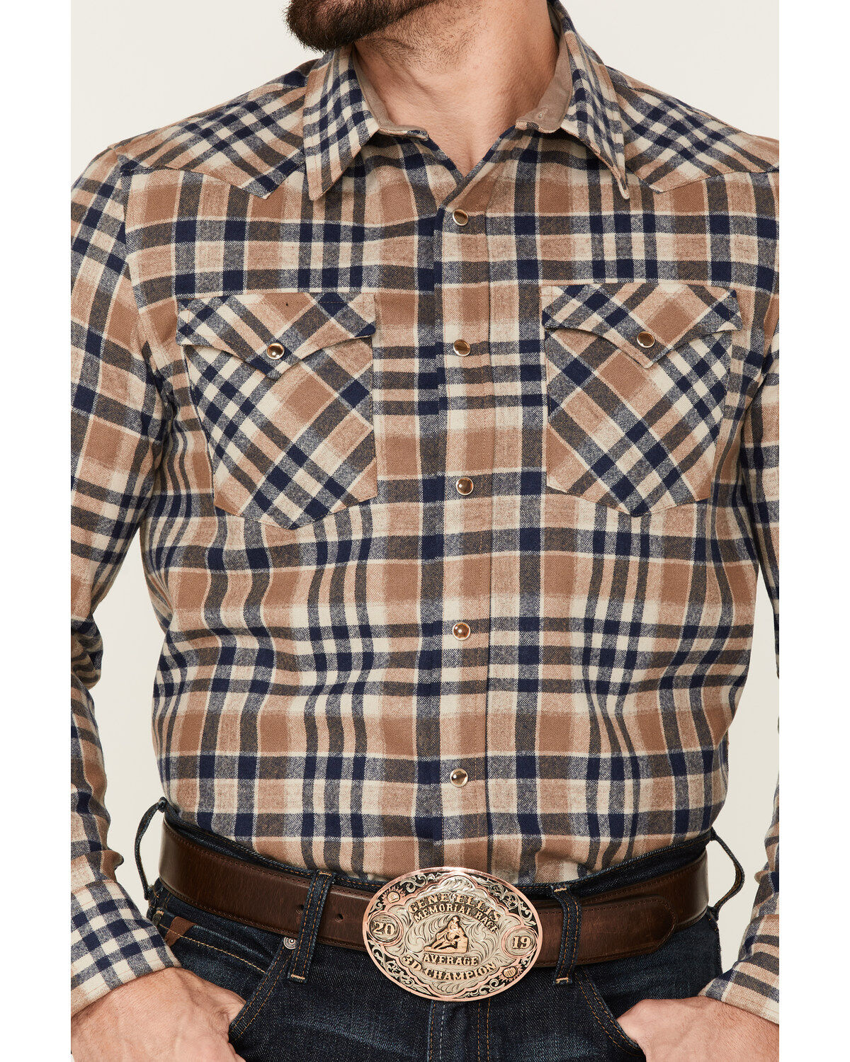 Image #3 - Pendleton Men's Canyon Ombre Plaid Long Sleeve Button-Down Western Shirt, Navy, hi-res