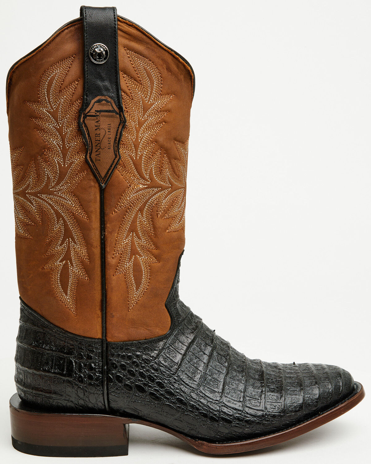 Image #2 - Tanner Mark Men's Caiman Print Western Boots - Round Toe, Black, hi-res