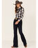 Roper Women's Plaid Print Long Sleeve Snap Western Shirt, Black, hi-res