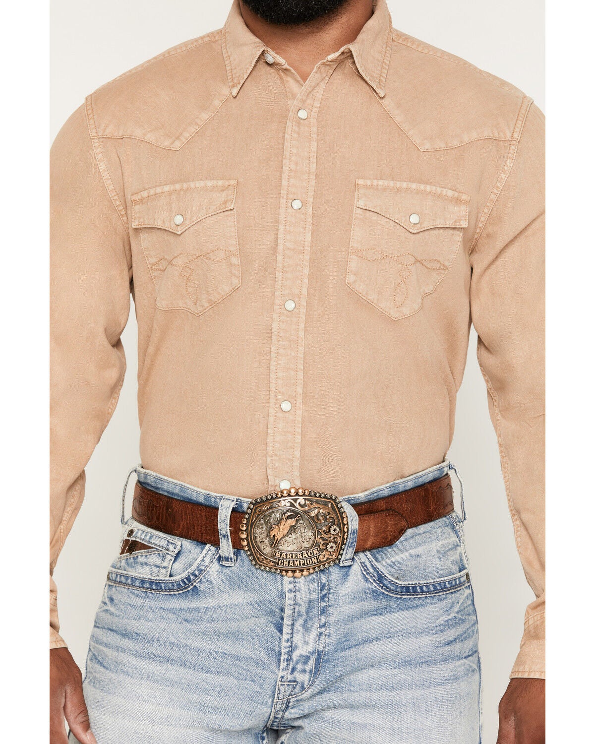 Image #3 - Cody James Men's Solid Long Sleeve Snap Denim Western Shirt - Big, Tan, hi-res