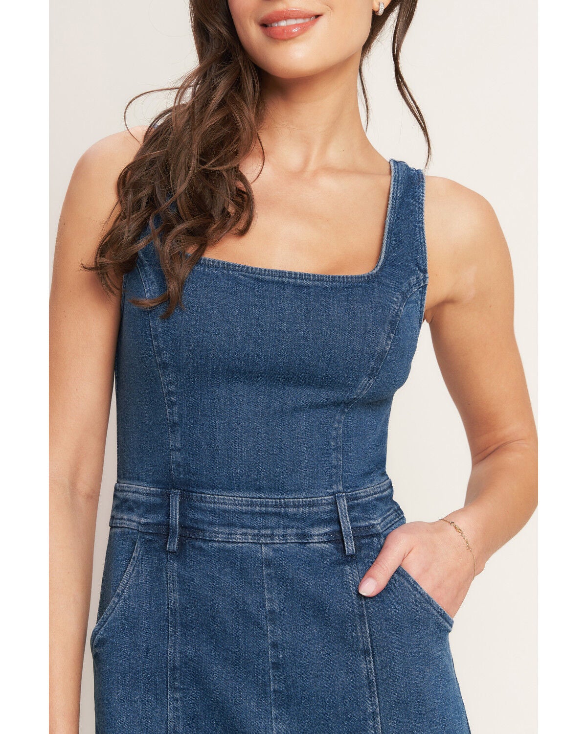 Image #5 - Flying Tomato Women's Dark Wash Sleeveless Front Seam Denim Jumpsuit, Dark Wash, hi-res