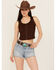 Image #1 - Shyanne Women's Sedona Turquoise Stone Buckle Whipstitch Leather Belt, Brown, hi-res