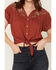 Image #3 - Shyanne Women's Embroidered Short Sleeve Snap Tie-Front Shirt, Chilli, hi-res