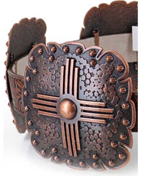 Angel Ranch Women's Concho Leather Belt, Brown, hi-res