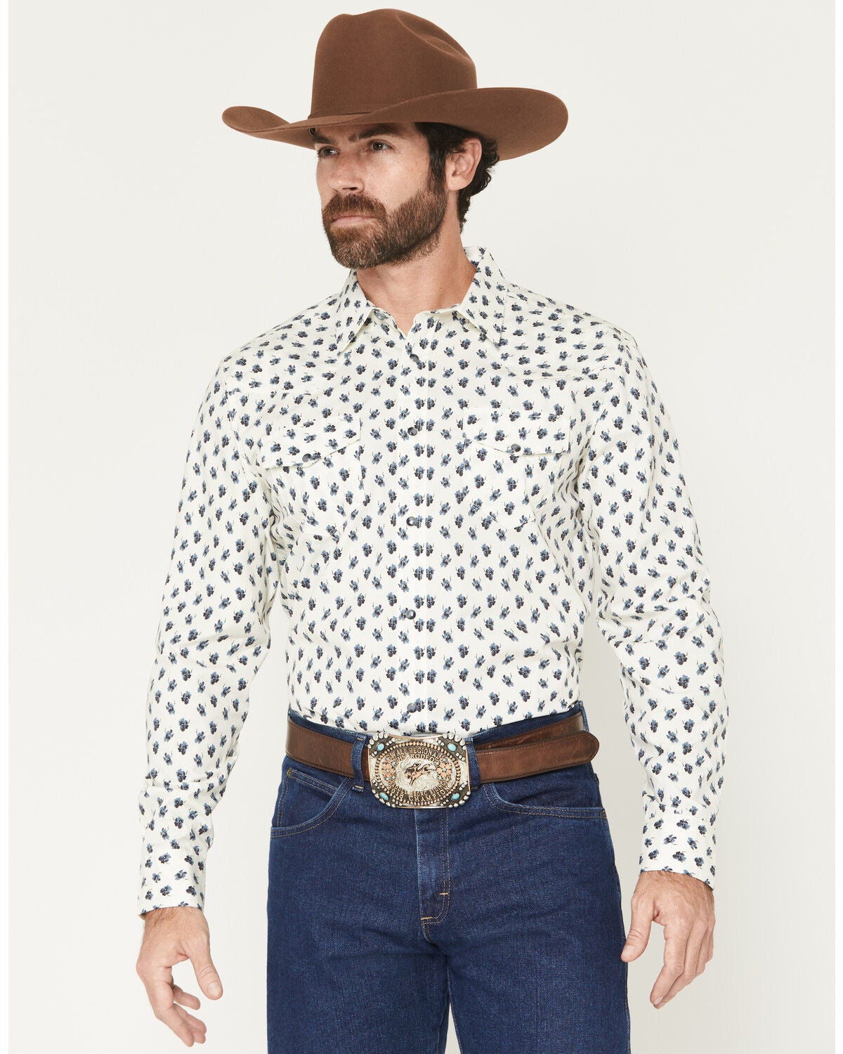 Gibson Trading Co Men's Time Warp Floral Print Long Sleeve Snap Western Shirt, Off White, hi-res