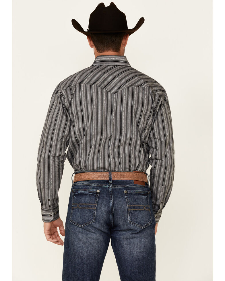 Rough Stock By Panhandle Men's Grey Ombre Stripe Long Sleeve Snap Western Shirt , Dark Grey, hi-res