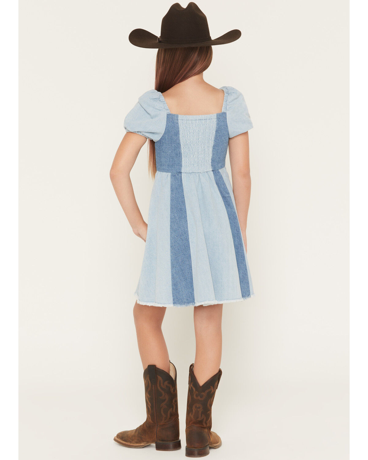 Image #4 - Self Esteem Girls' Short Sleeve Denim Dress, Blue, hi-res
