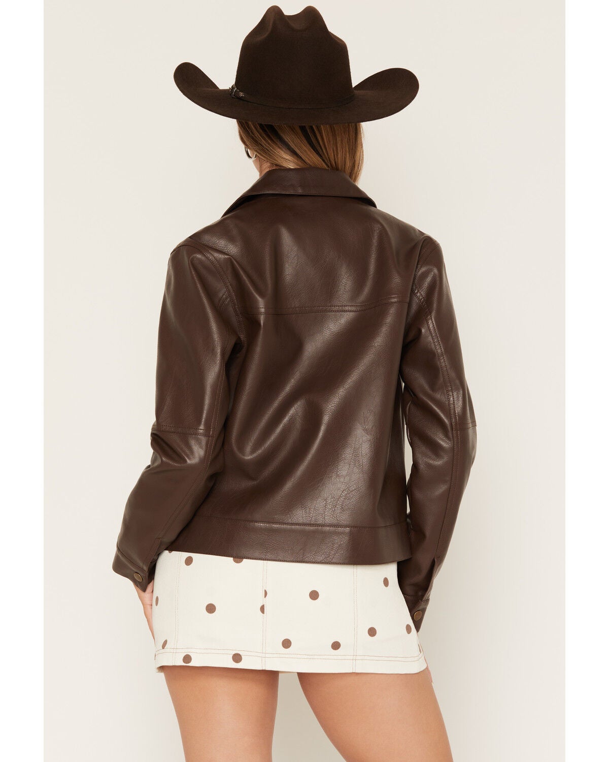 Image #4 - Stoosh Women's Faux Leather Zip Front Jacket, Brown, hi-res