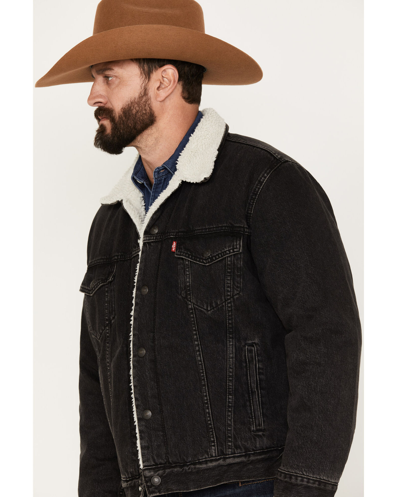 Image #2 - Levi's Men's Sherpa Trucker Solid Jacket, Black, hi-res