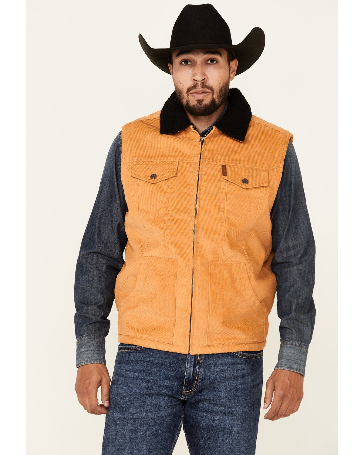 Image #1 - Cinch Men's Gold Sherpa-Lined Corduroy Zip-Front Vest, , hi-res