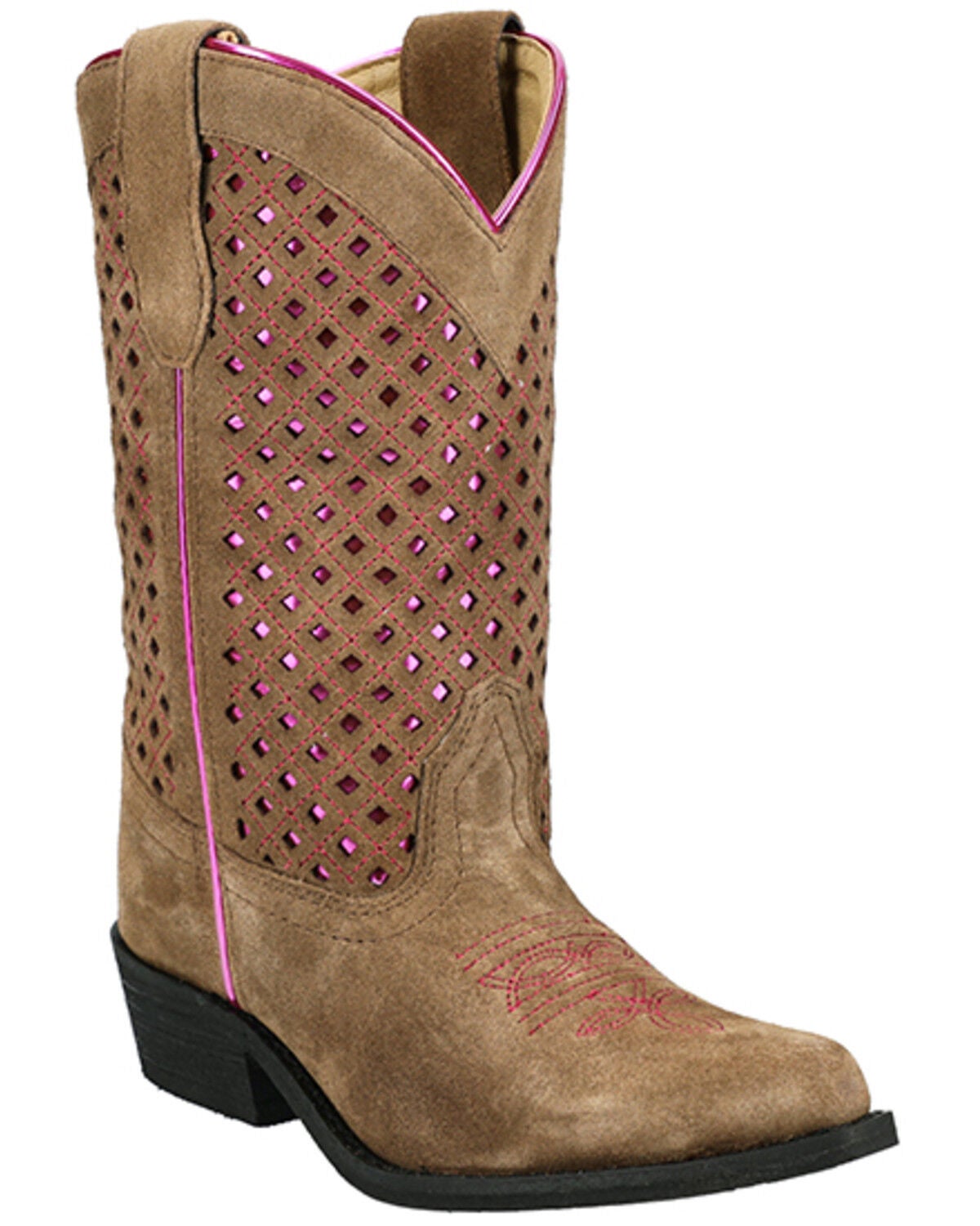 Smoky Mountain Little Girls' Magnolia Metallic Western Boots - Snip Toe, Brown, hi-res