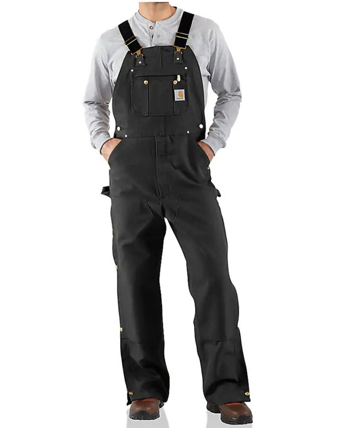 Carhartt Men's Loose Fit Firm Duck Bib Overalls, Black, hi-res