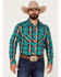 Rock & Roll Denim Men's Southwestern Stretch Long Sleeve Snap Shirt, Teal, hi-res