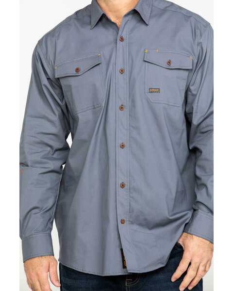 Ariat Men's Steel Rebar Made Tough Durastretch Long Sleeve Work Shirt , Steel, hi-res
