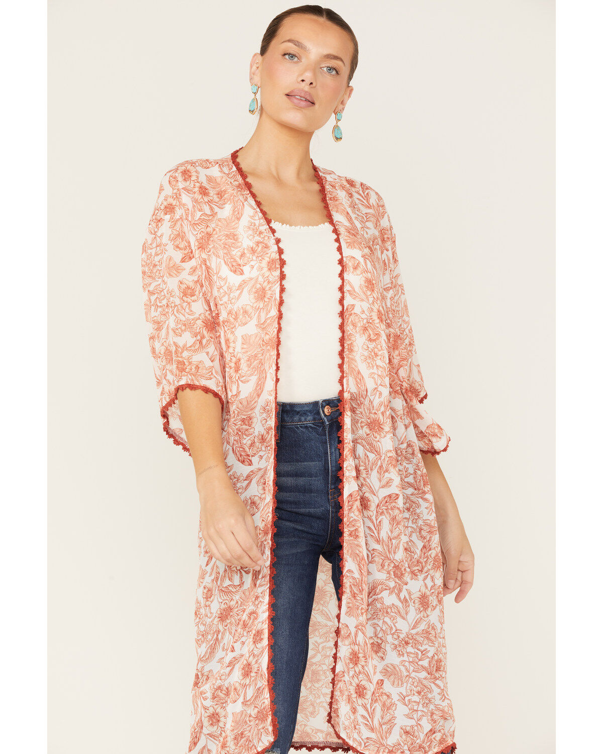 Image #2 - Wild Moss Women's Floral Print Sheer Kimono, Ivory, hi-res