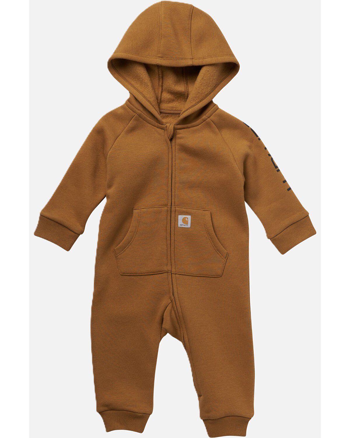 Carhartt Infant Boys' Long Sleeve Zip Front Hooded Fleece Coverall Onesie, Brown, hi-res