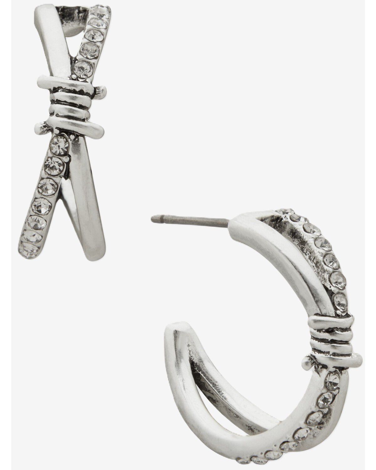 Lainey Wilson Women's Barbed Wire Embellished Hoop Earrings, Silver, hi-res