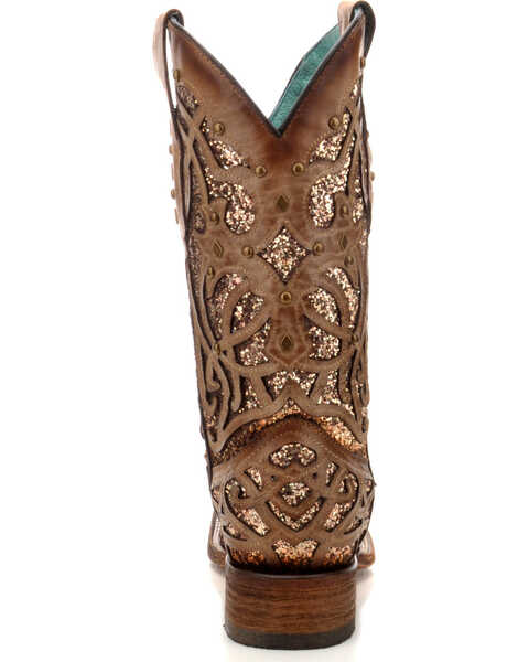 Image #6 - Corral Women's Orix Glitter Inlay & Studded Western Boots - Square Toe, Brown, hi-res