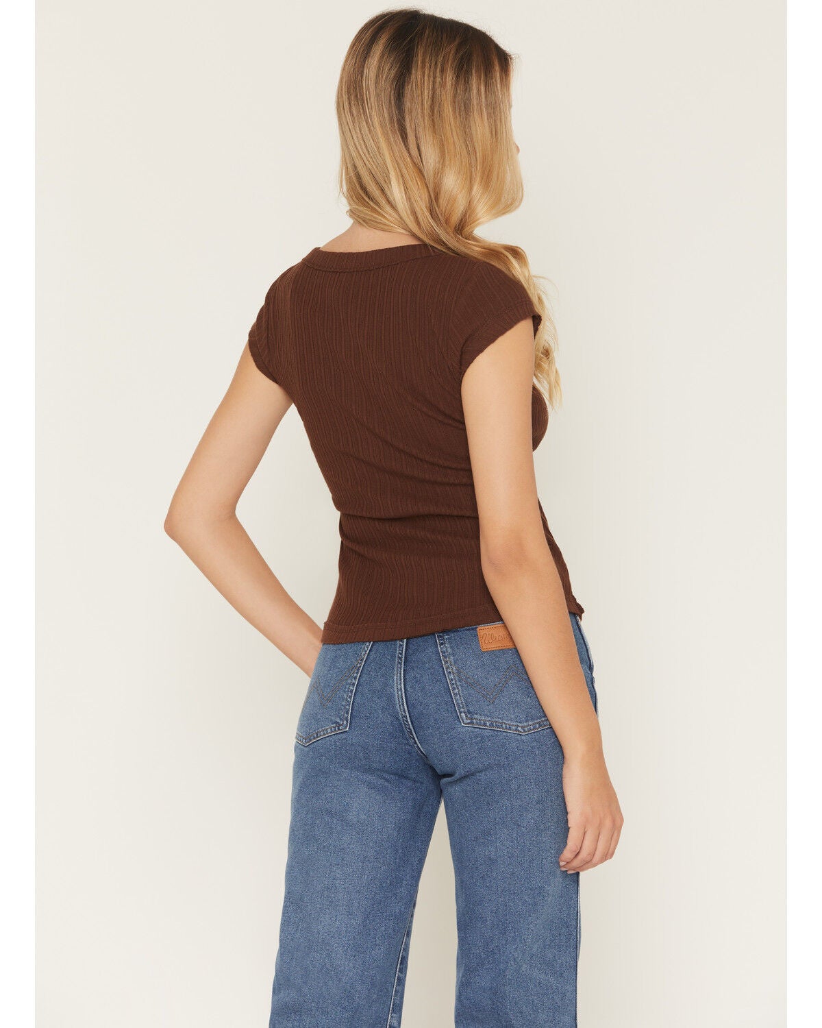 Image #4 - Shyanne Women's Solid Short Sleeve 1/4 Button-Down Shirt, Chocolate, hi-res