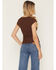 Image #4 - Shyanne Women's Solid Short Sleeve 1/4 Button-Down Shirt, Chocolate, hi-res