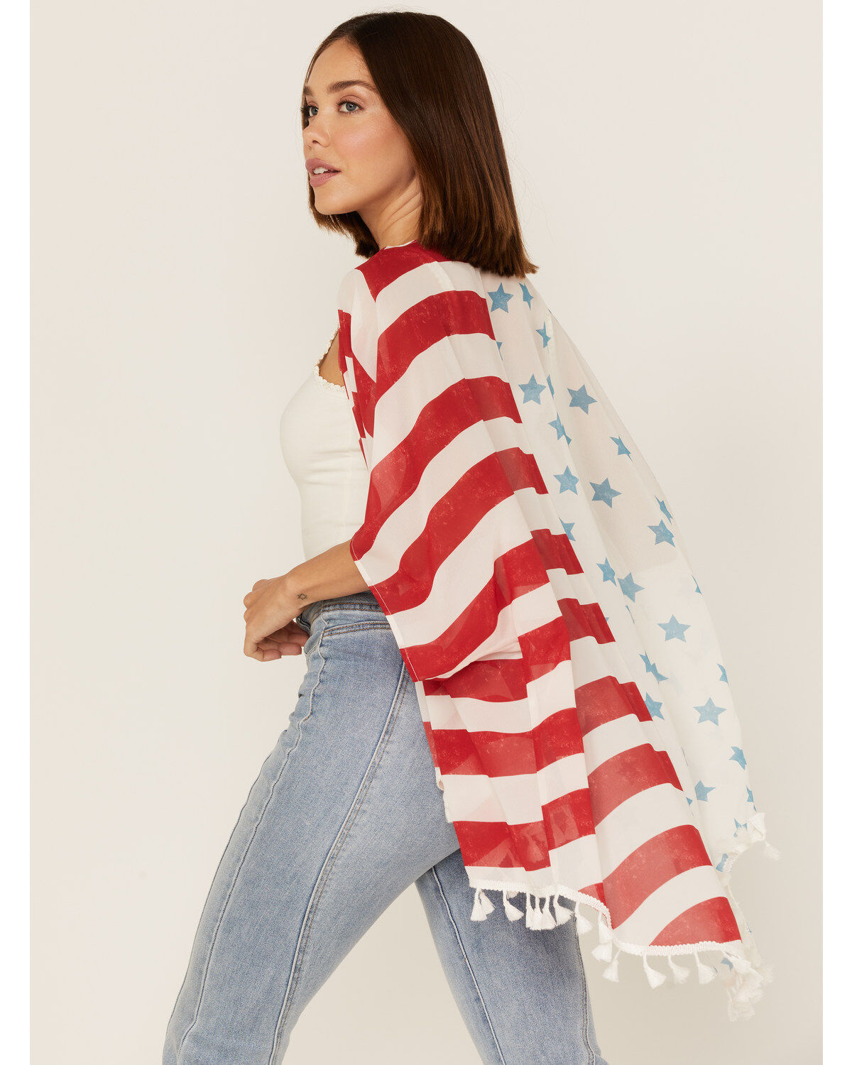 Image #4 - Cruel Girl Women's American Flag Tassel Kimono, , hi-res