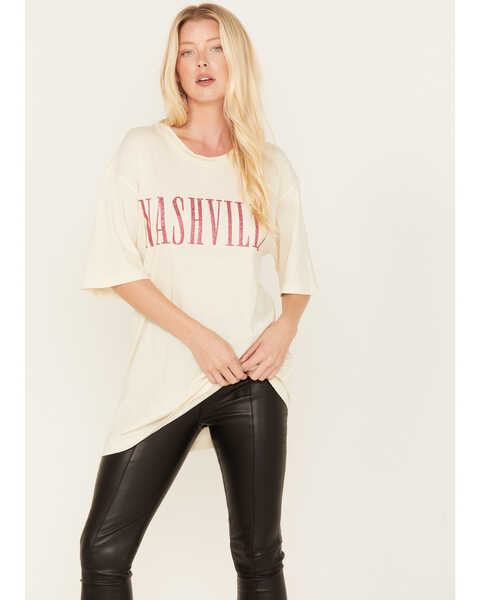 The NASH Collection Women's Nashville Glitter Graphic Tee, Ivory, hi-res