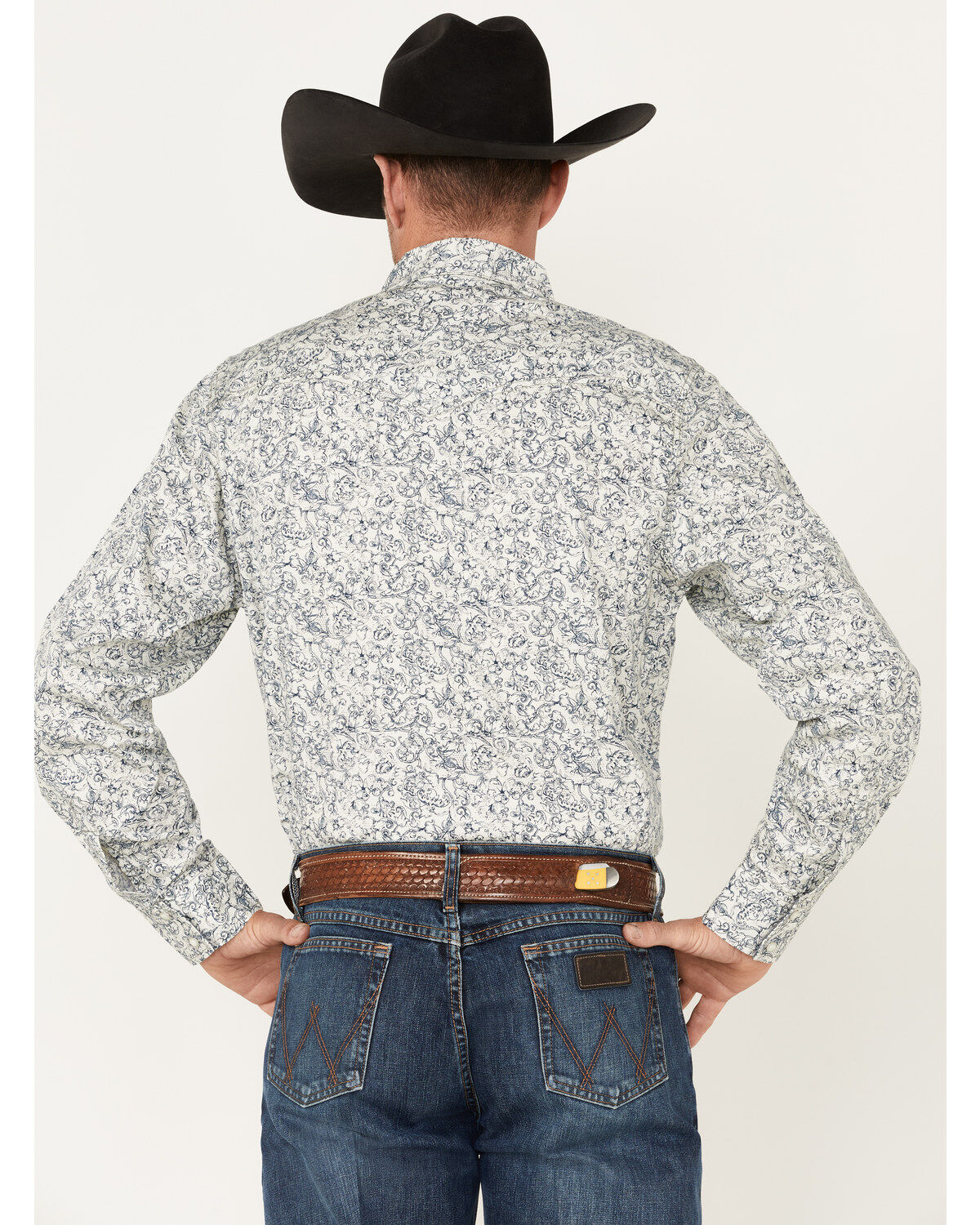 Image #4 - Wrangler Retro Premium Men's Paisley Print Long Sleeve Snap Western Shirt, Navy, hi-res