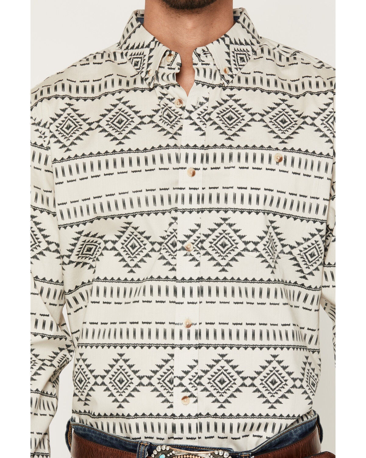 Image #3 - RANK 45&reg; Men's Desert Heat Southwestern Print Long Sleeve Snap Stretch Western Shirt, Ivory, hi-res