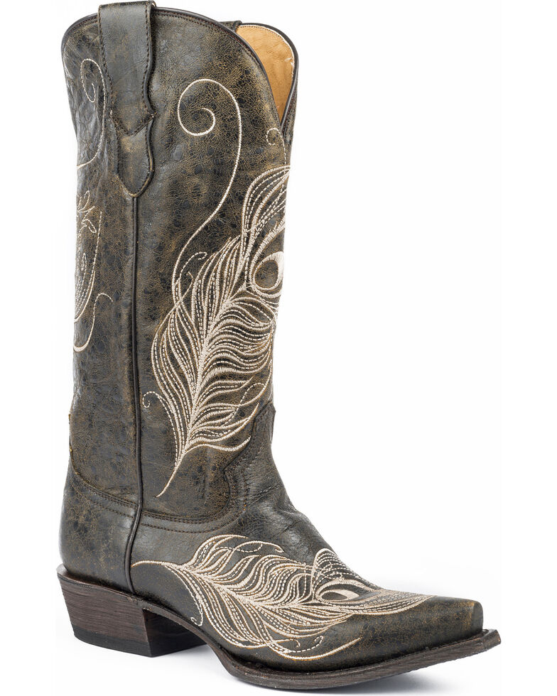 Roper Women's Black Feather Embroidered Boots Snip Toe Boot Barn