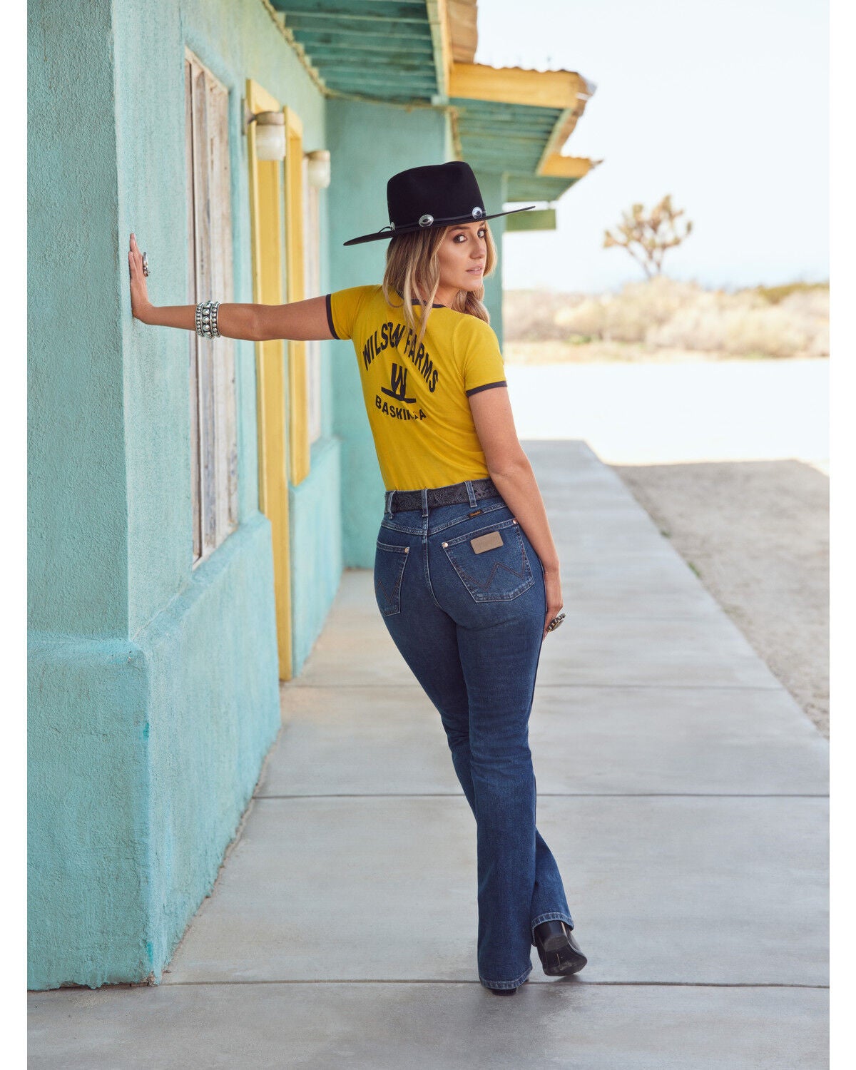 Wrangler X Lainey Wilson Women's Wilson Farms Short Sleeve Graphic Tee, Mustard, hi-res