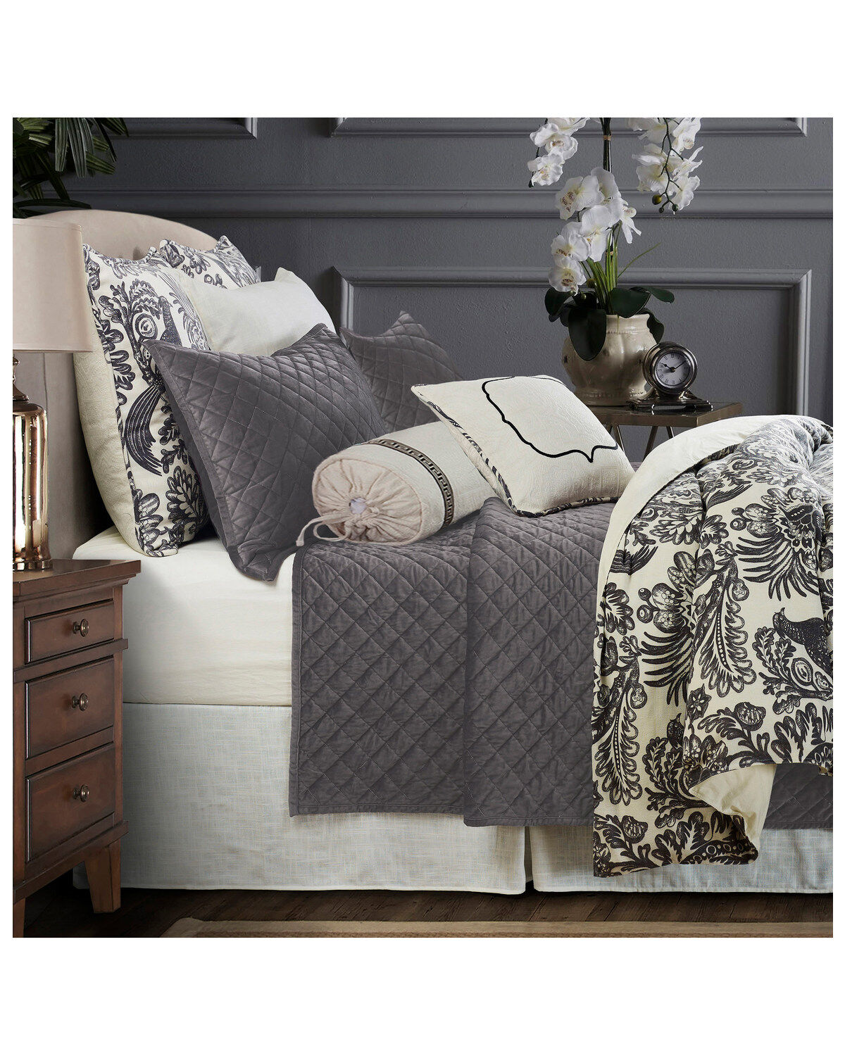 Image #1 - HiEnd Accents Alexandria King Duvet Set - 7 Piece, Grey, hi-res