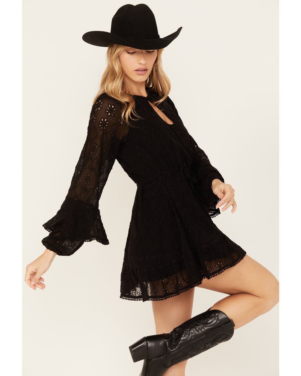 Shyanne Women's Lace Ruffled Mini Dress, Black, hi-res