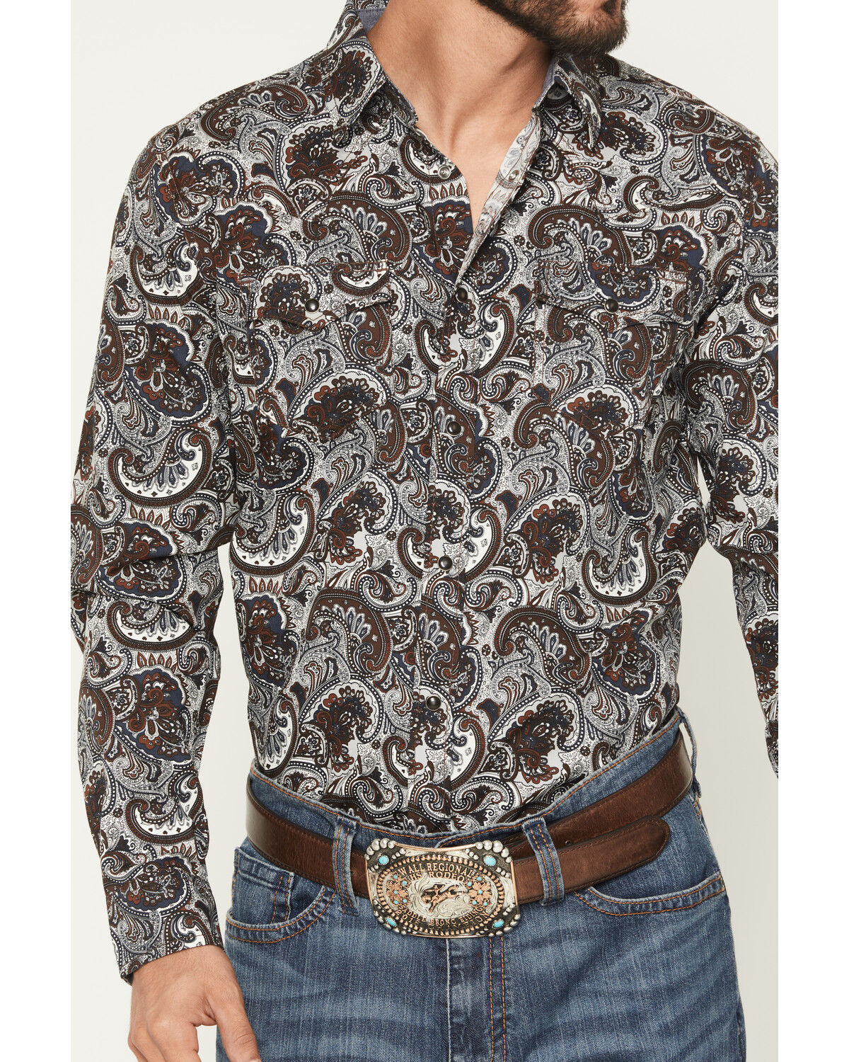 Image #3 - Cody James Men's Colorado Ridge Paisley Print Long Sleeve Snap Western Shirt - Tall, Brown, hi-res