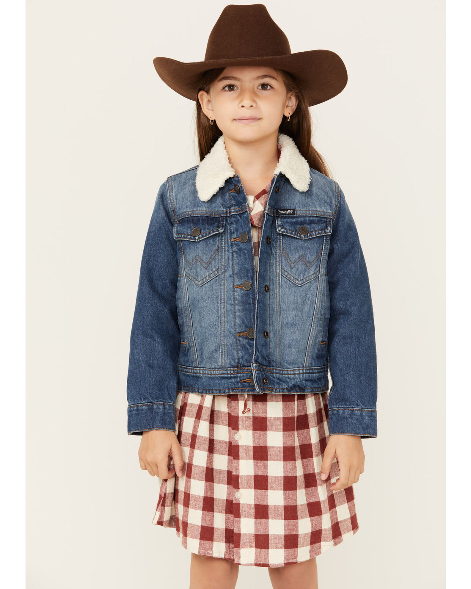 Wrangler Girls' Medium Wash Denim Sherpa Lined Jacket