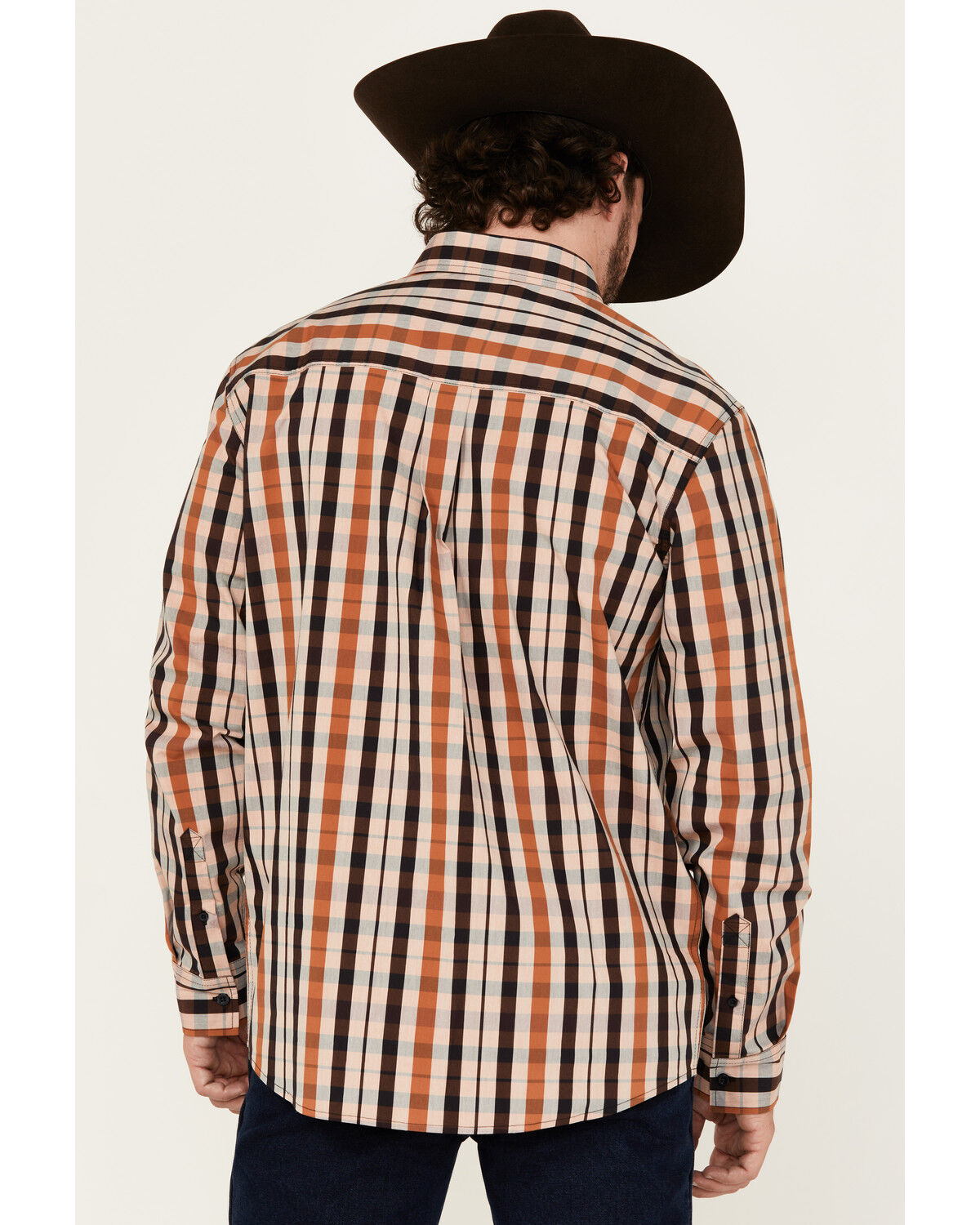Image #4 - RANK 45® Men's Dakota Plaid Print Long Sleeve Button-Down Performance Western Shirt, Brown, hi-res