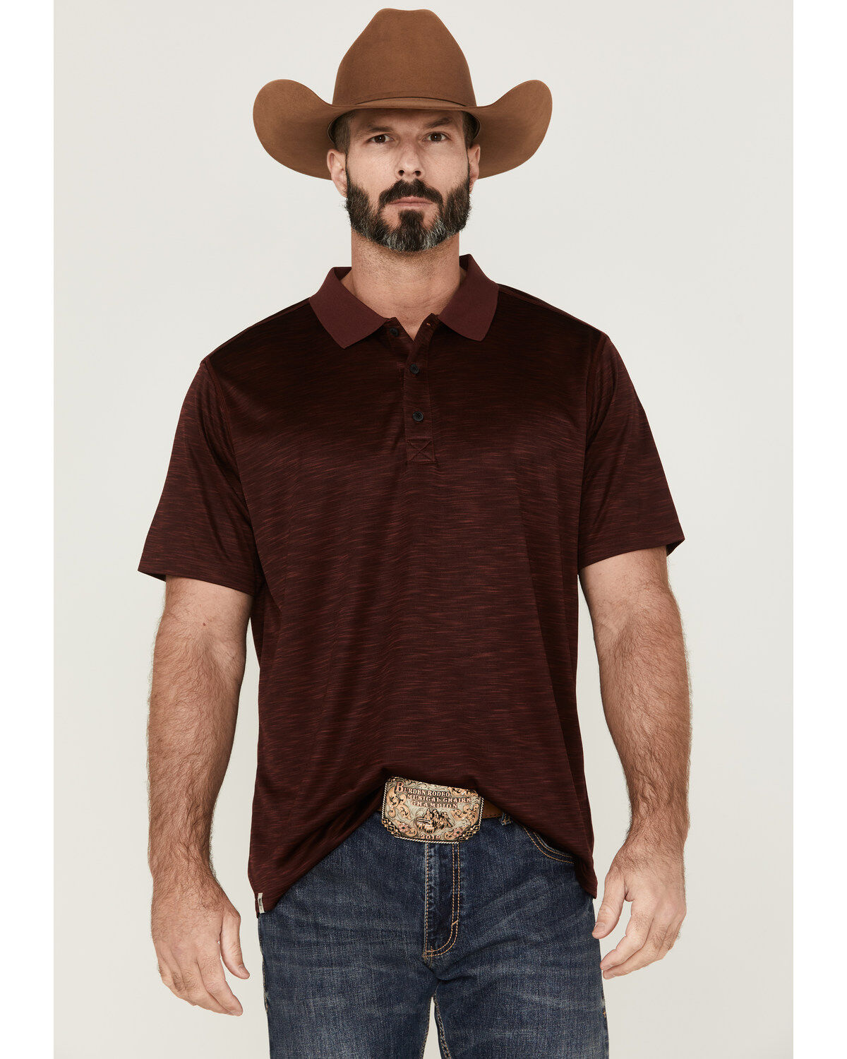 Image #1 - RANK 45® Men's Elite Stripe Performance Polo Shirt, Burgundy, hi-res