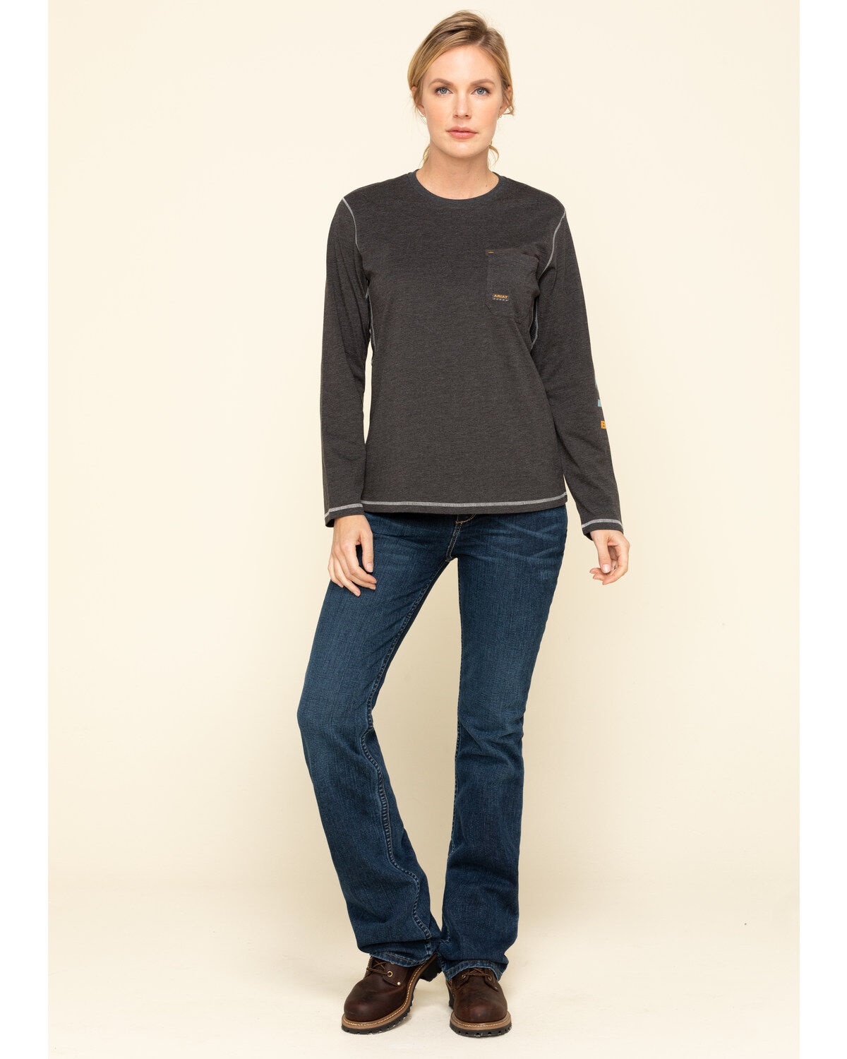 Image #6 - Ariat Women's Charcoal Heather Rebar Logo Long Sleeve Work Shirt, , hi-res