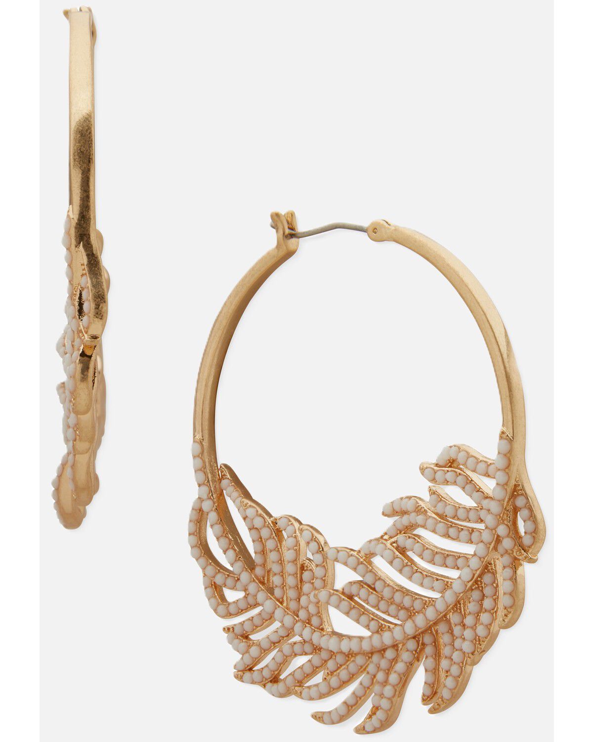Image #1 - Lainey Wilson Women's Feather Hoop Earrings, Gold, hi-res