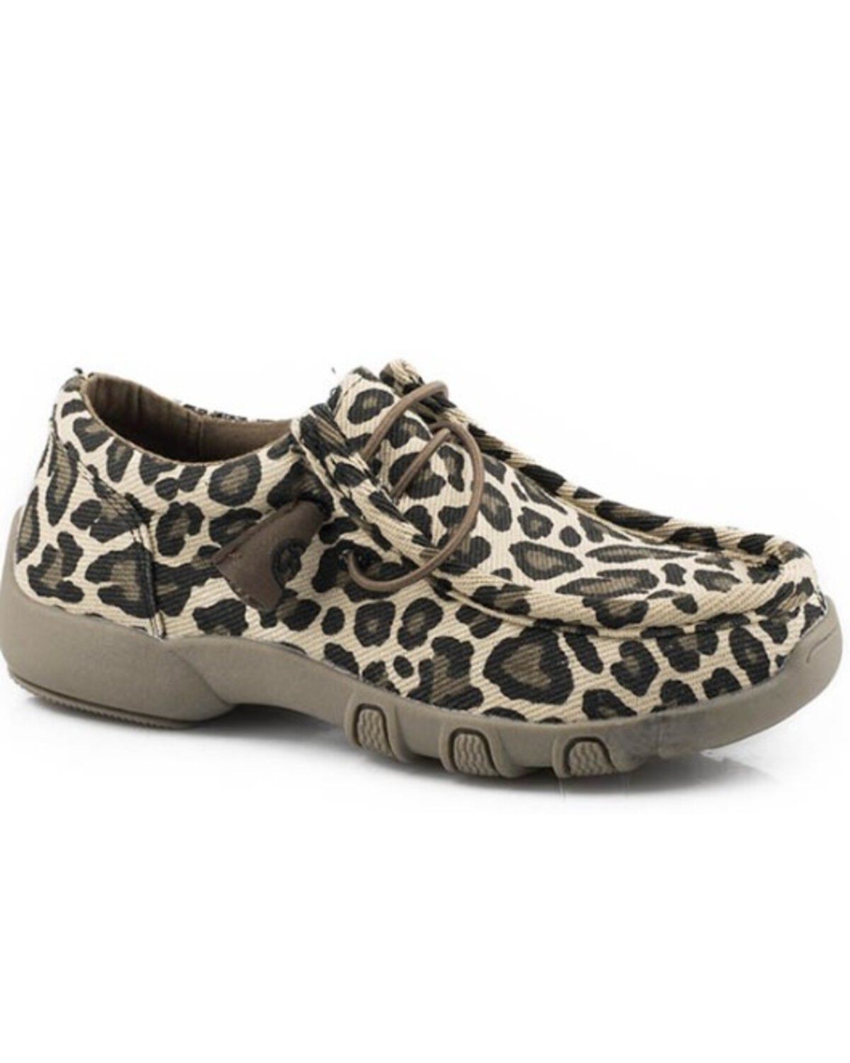Image #1 - Roper Little Girls' Chillin Leopard Print Slip-On Casual Shoes - Moc Toe, Tan, hi-res
