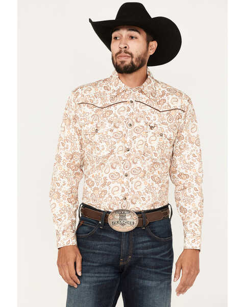 Cowboy Hardware Men's Paisley Print Snap Western Shirt , Cream, hi-res